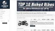 Screenshot von motochecker.at, Top10-Liste der Nakeds bis 100Kw, 2021